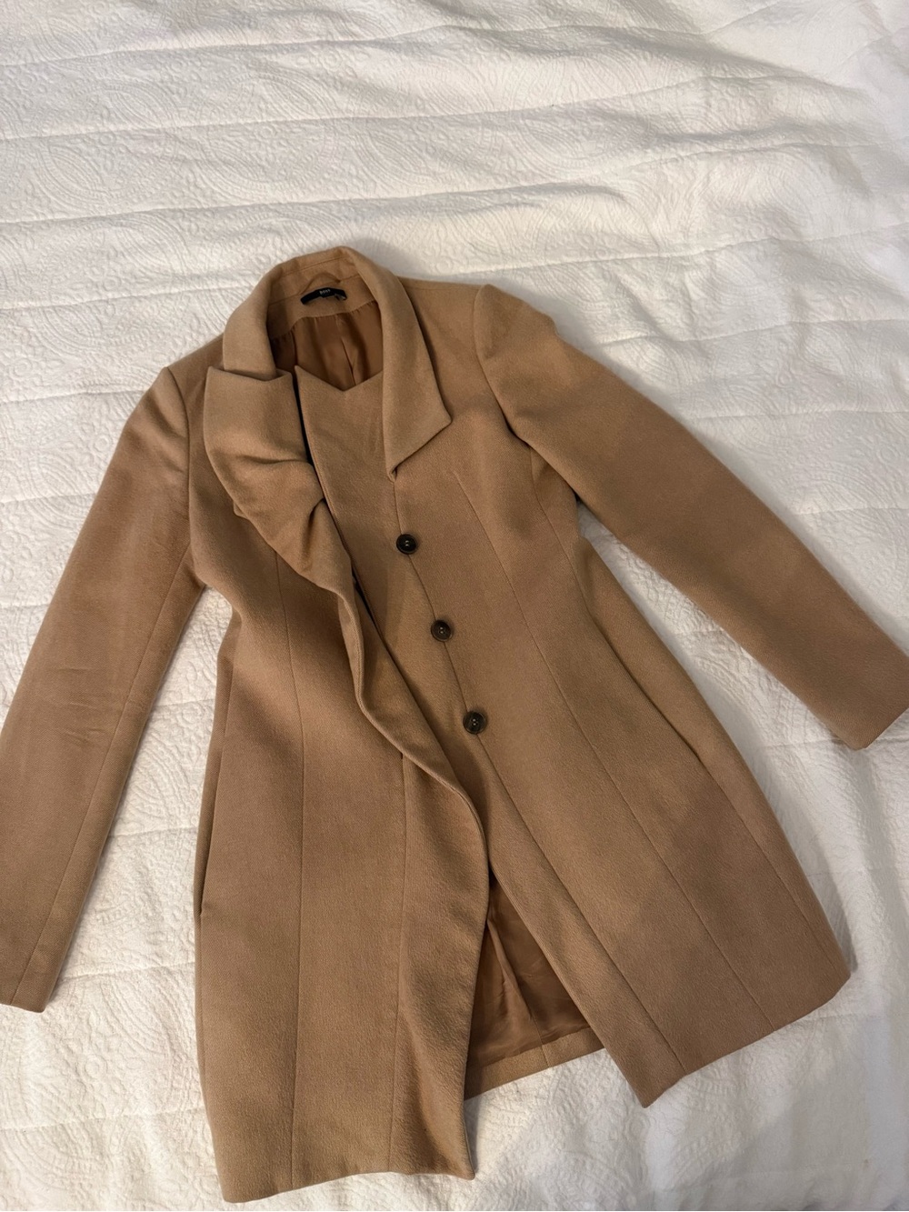 Hugo Boss Camel Wool-Blend Ruffle-Lapel Coat